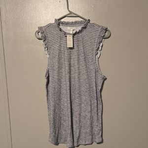 Maurices Navy and White Ruffled Tank Top